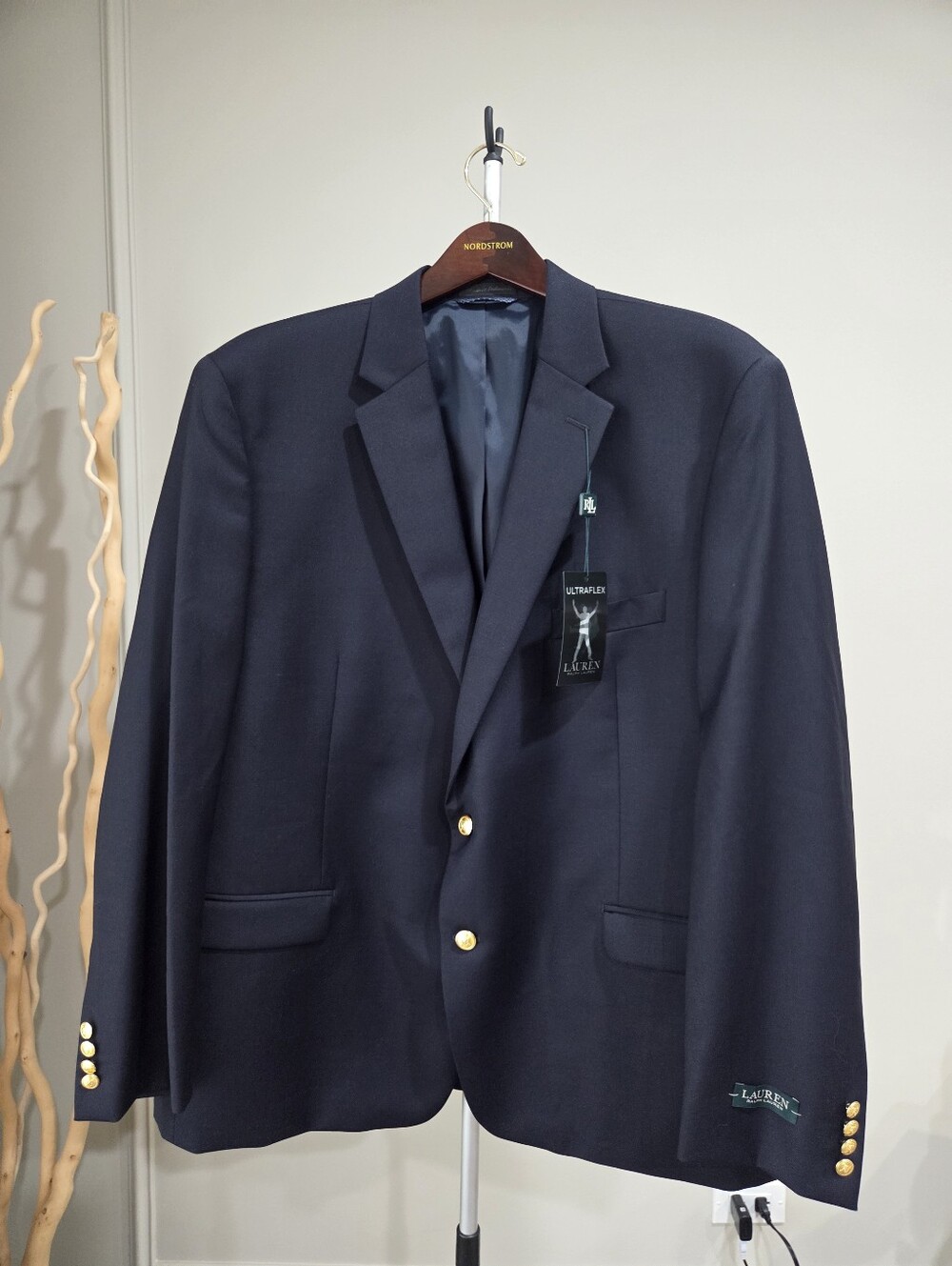 NWT Lauren Ralph Lauren Navy Wool Sport Coat with Gold Buttons Sz.48R